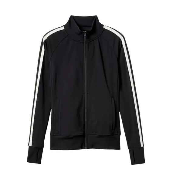 ATHLETA Circa Track Jacket Black with White Striped Sleeve Wmn Size Small - Picture 1 of 12